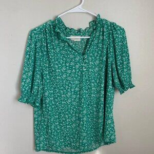 Turquoise green and white loose fitting blouse